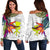 Hawaii Women's Off Shoulder Sweater Polynesian Hibiscus White Pattern - Polynesian Pride