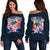 Polynesian Women's Off Shoulder Sweater - Manta Ray And Hibiscus Blue - Polynesian Pride