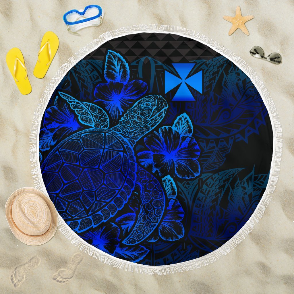 Wallis And Futuna Polynesia Beach Blanket Turtle Hibiscus Blue One Style One Size Blue - Polynesian Pride