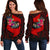 Samoa Women's Off Shoulder Sweats - Polynesian Hook And Hibiscus (Red) - Polynesian Pride