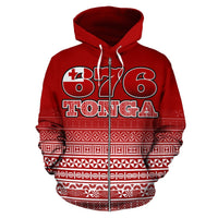 Tonga Zipper Hoodie Tonga 676 Phone Code Flag Coat of Arms - Polynesian Pride