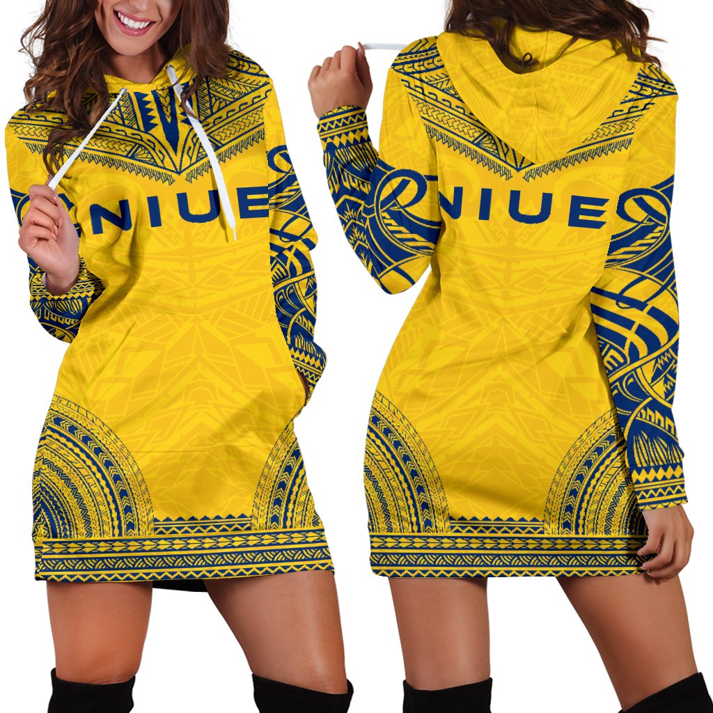 Niue Women's Hoodie Dress - Polynesian Flag Chief Yellow - Polynesian Pride