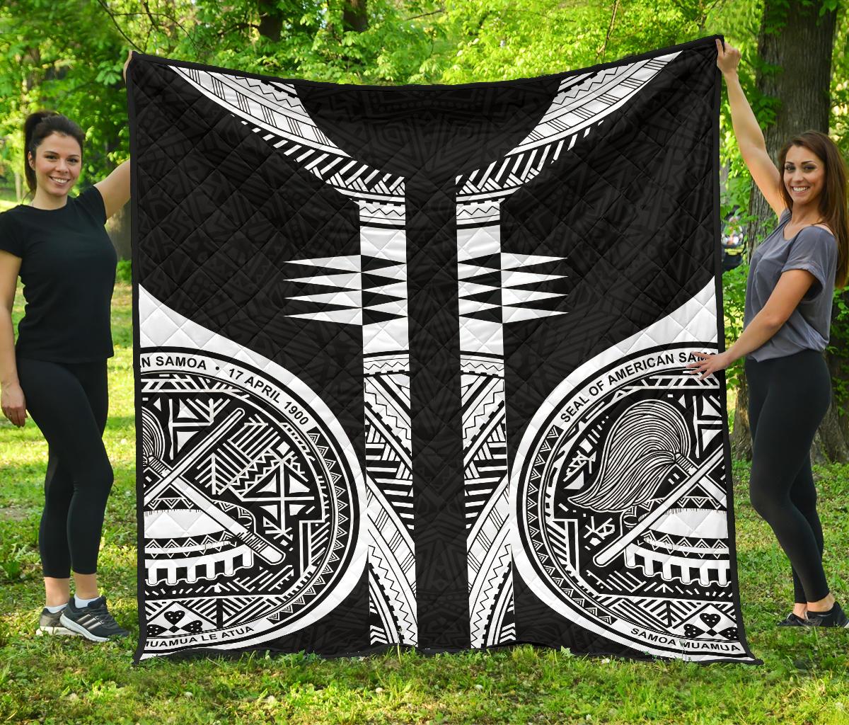 American Samoa Polynesian Premium Quilt - American Samoa Seal Armor Tattoo Black Black - Polynesian Pride