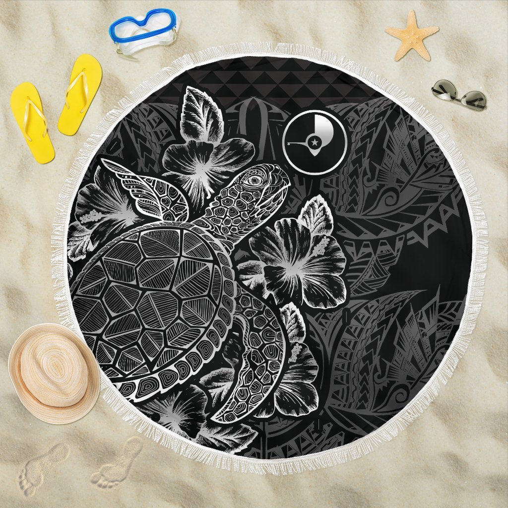 Yap Polynesia Beach Blanket Turtle Hibiscus Black One Style One Size Black - Polynesian Pride