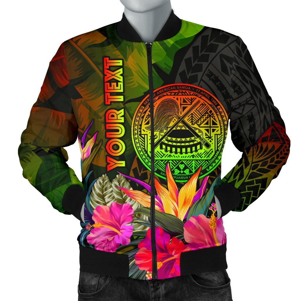 American Samoa Polynesian Personalised Men's Bomber Jacket - Hibiscus and Banana Leaves Reggae - Polynesian Pride