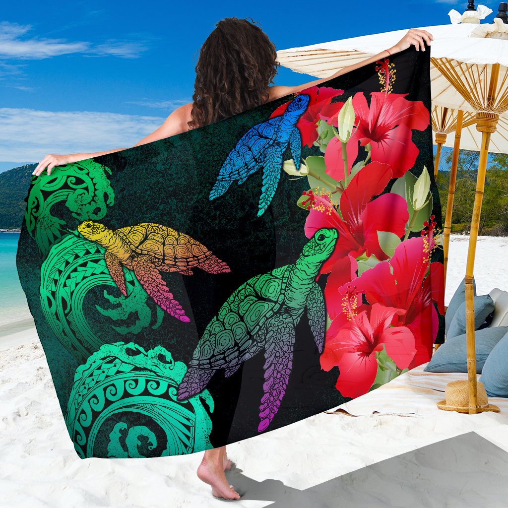 Hawaii Turtle Wave Hibiscus Sarong - Unia Style Sarong One Size Black - Polynesian Pride