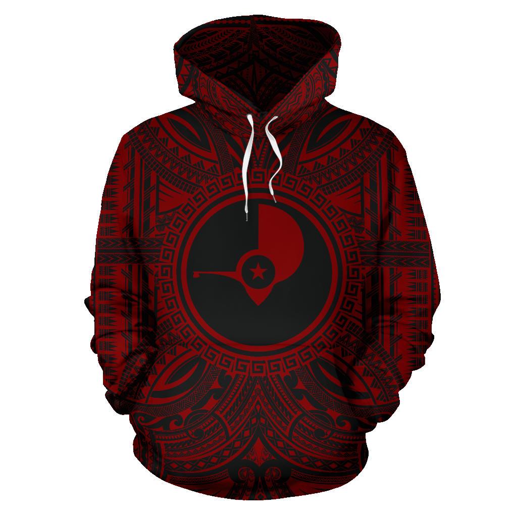 Yap ll Over Hoodie Yap Coat of rms Polynesian Red Black Unisex Red - Polynesian Pride