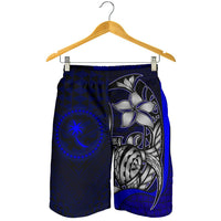 Chuuk Micronesian Men's Shorts Blue - Turtle With Hook - Polynesian Pride