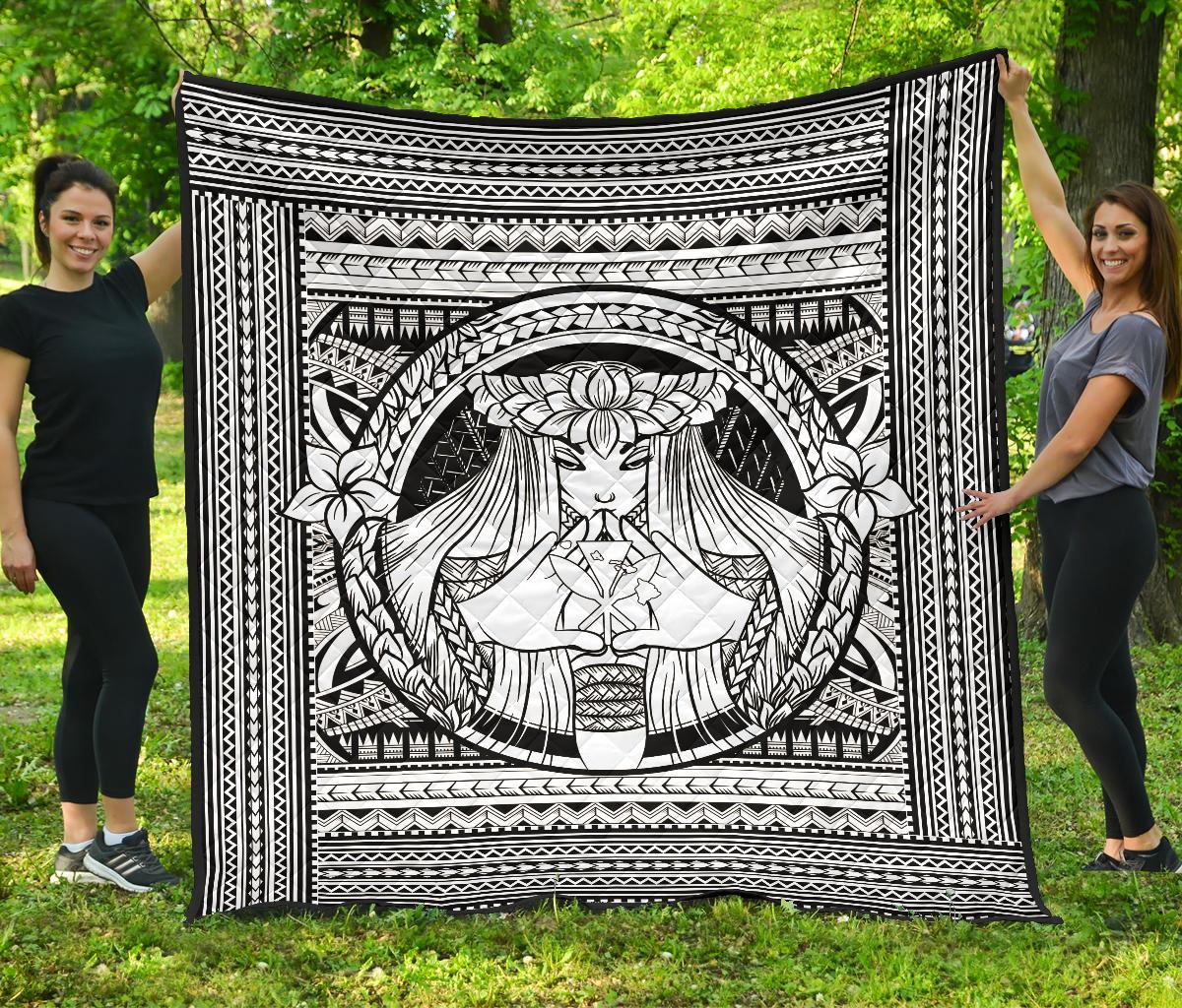 Hawaii Polynesian Pele Kanaka Premium Quilt White White - Polynesian Pride