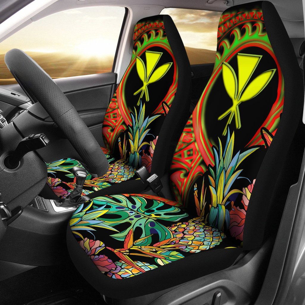 Polynesian Hawaii Car Seat Covers - Pineapple Hibiscus Universal Fit Black - Polynesian Pride