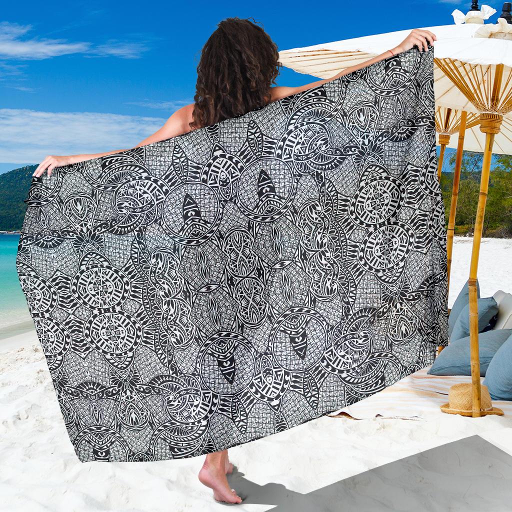 Polynesian Sarong Black And White Premium Polyester Black One Size - Polynesian Pride