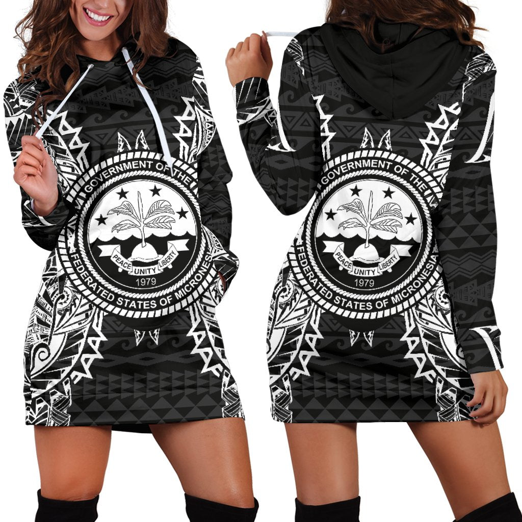 Federated States Of Micronesian Hoodie Dress Map Black Black - Polynesian Pride