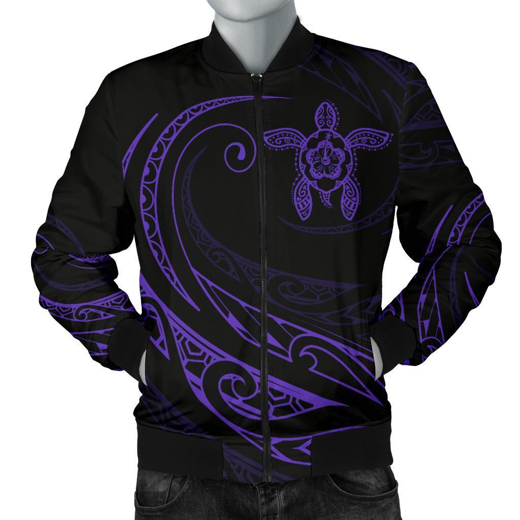 Hawaii Turtle Polynesian Mens Bomber Jacket - Purple - Frida Style Purple - Polynesian Pride