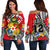 (Custom Personalised) Tonga Rugby Women Off Shoulder Sweater Polynesian Style Pinwheel - Custom Text and Number Red - Polynesian Pride