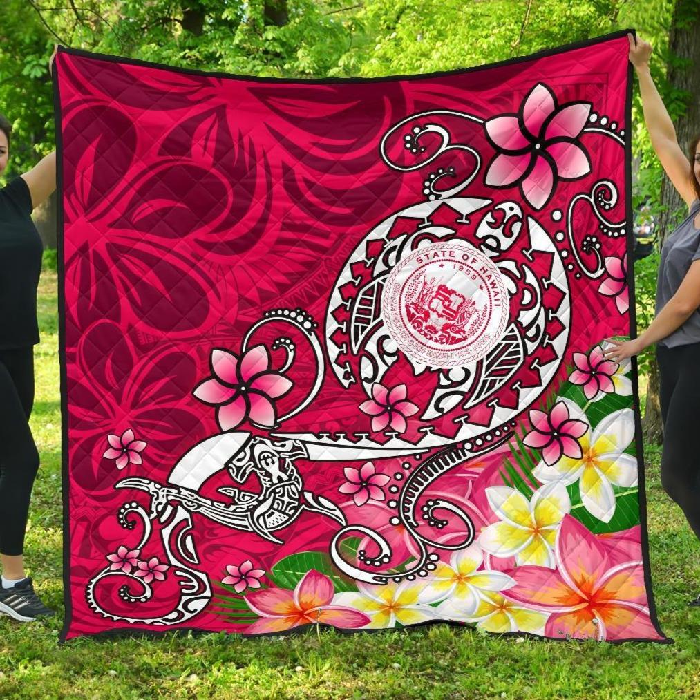 Hawaii Polynesian Premium Quilt - Hawaii Seal With Turtle Plumeria (Pink) Pink - Polynesian Pride