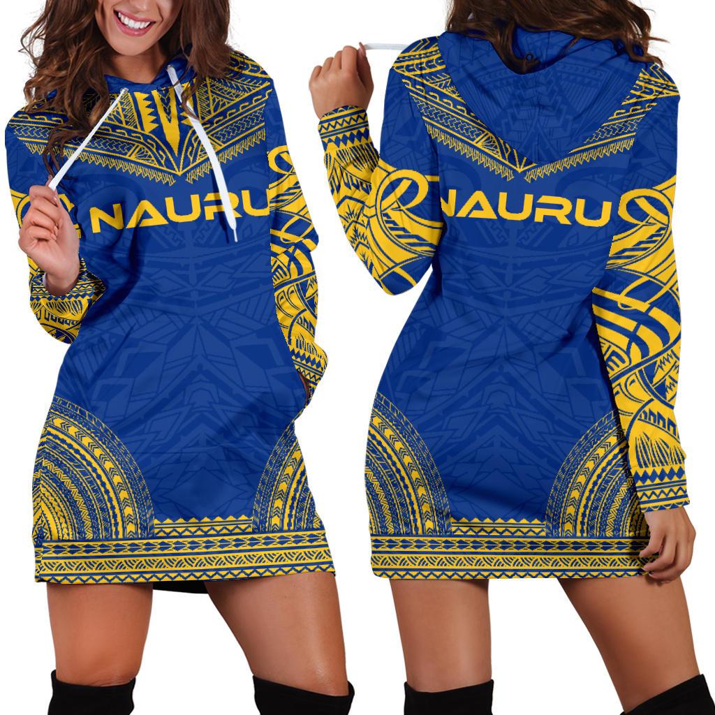 Nauru Women's Hoodie Dress - Polynesian Flag Chief Blue - Polynesian Pride