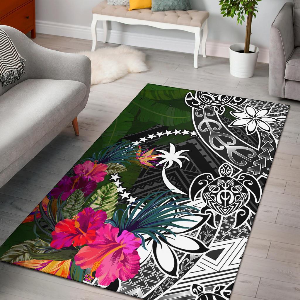 Chuuk Area Rug - Turtle Plumeria Banana Leaf Black - Polynesian Pride