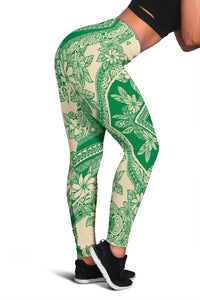 Polynesian Plumeria Mix Green Hawaii Women's Leggings AH Green - Polynesian Pride