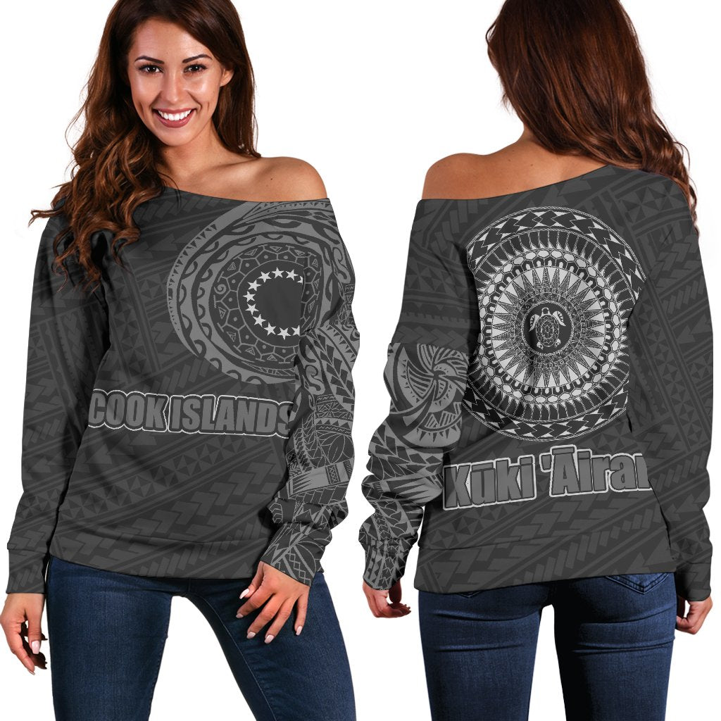 Cook Islands Tattoo Style Off Shoulder Sweater Gray A7 Black - Polynesian Pride