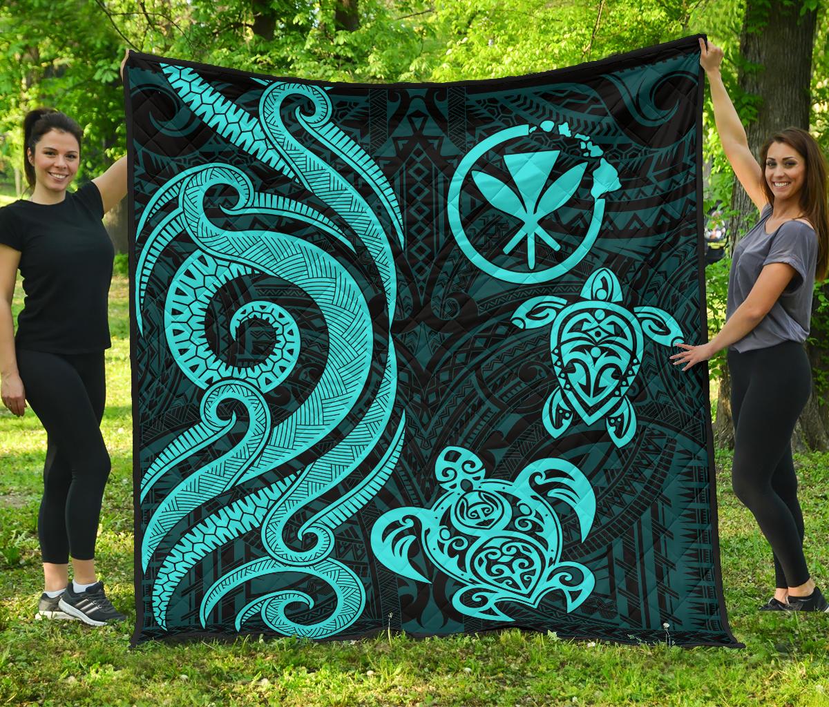 Hawaii Premium Quilt - Turquoise Tentacle Turtle Blue - Polynesian Pride