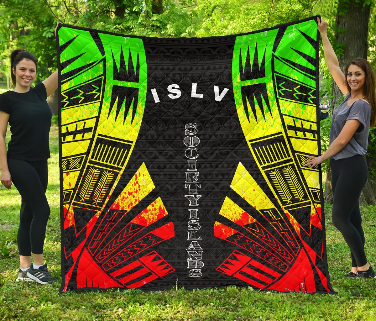 Society Islands Premium Quilt - Society Islands Flag Polynesian Reggae Tattoo - Polynesian Pride
