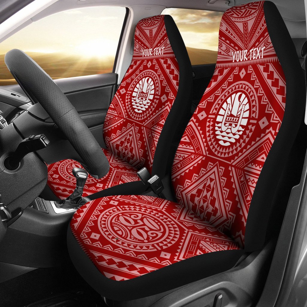 Tahiti Personalised Car Seat Covers - Tahiti Seal In Polynesian Tattoo Style (Red) Universal Fit Red - Polynesian Pride