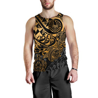 Tahiti Polynesian Men Tank Top - Gold Turtle Hibiscus Flowing - Polynesian Pride