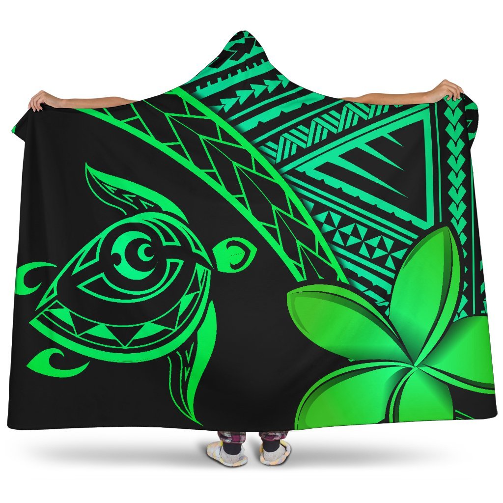 hawaiiHooded Blanket - Hawaii Turtle Plumeria Green Hooded Blanket Green - Polynesian Pride