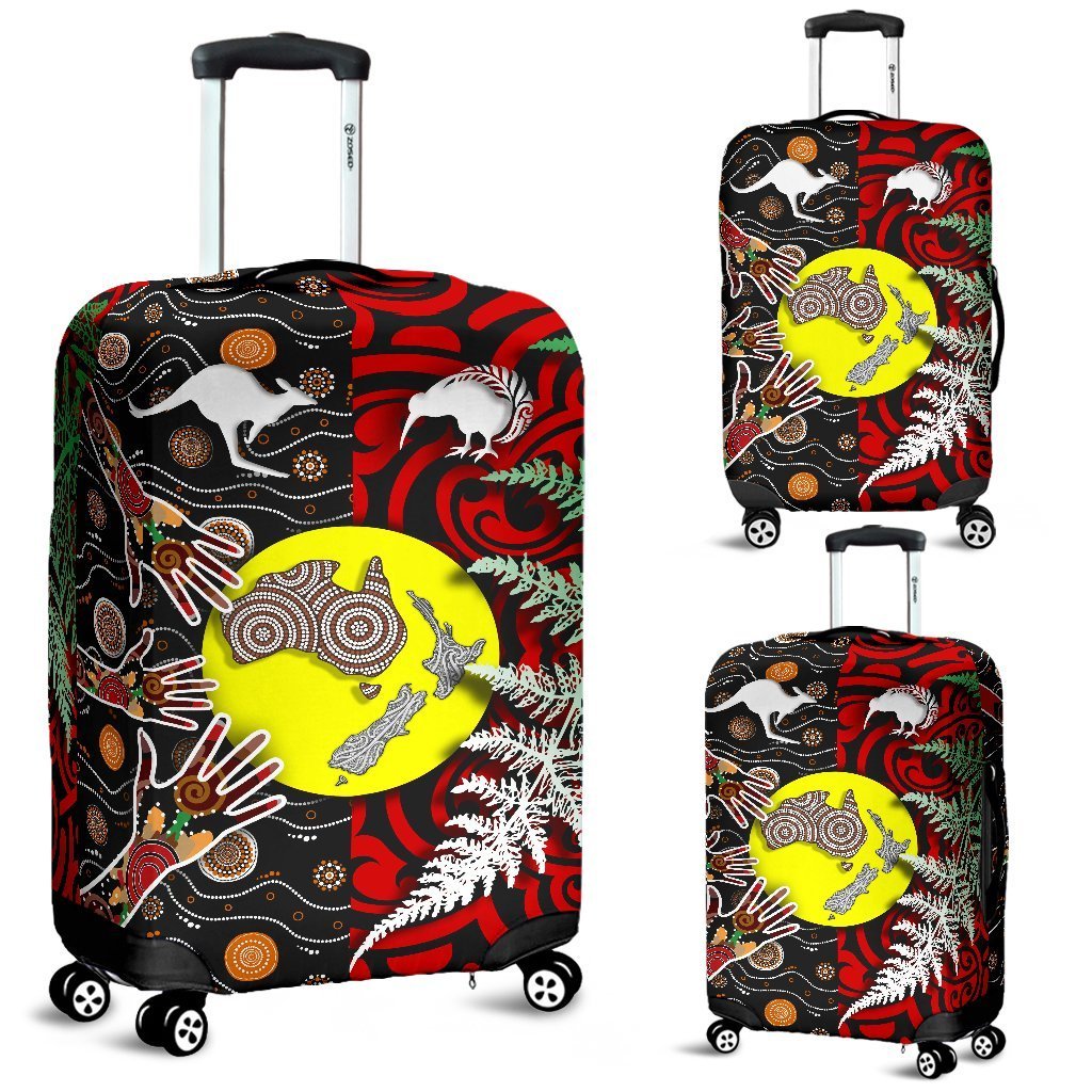 New Zealand Australia Luggage Covers - Maori Aboriginal Black - Polynesian Pride