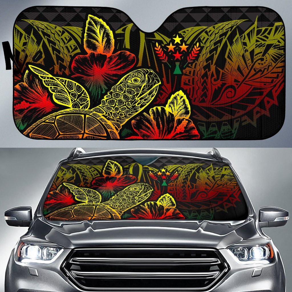 Kosrae Auto Sun Shades Turtle Hibiscus Reggae Auto Sun Shade Universal Fit Reggae - Polynesian Pride