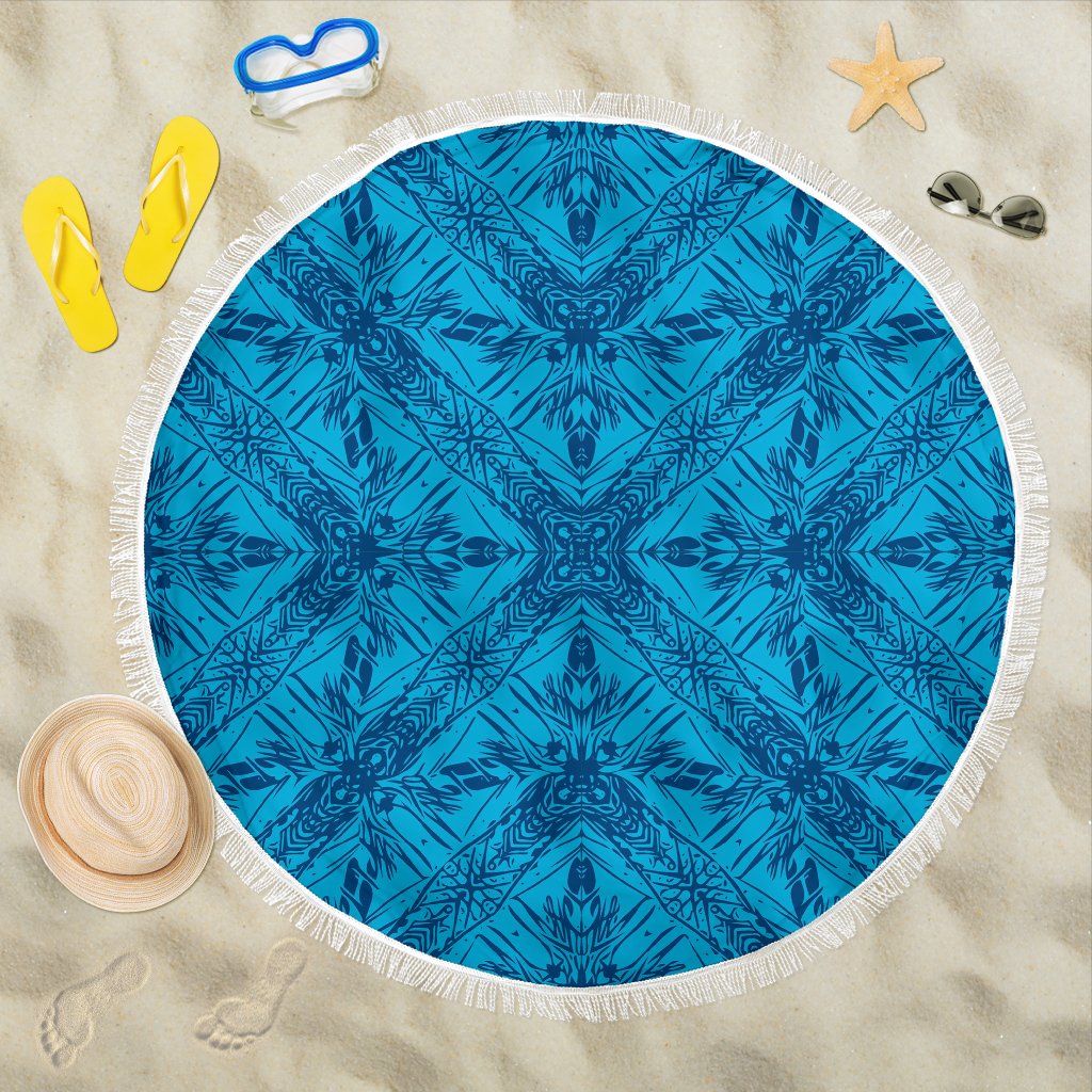 Polynesian Beach Blanket Blue Beach Blanket 59x59 White - Polynesian Pride