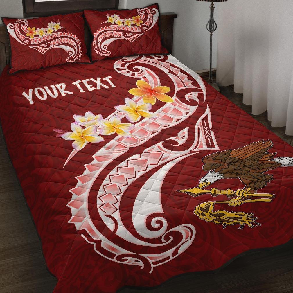 American Samoa Personalised Quilt Bed Set - AS Seal Polynesian Patterns Plumeria Red - Polynesian Pride