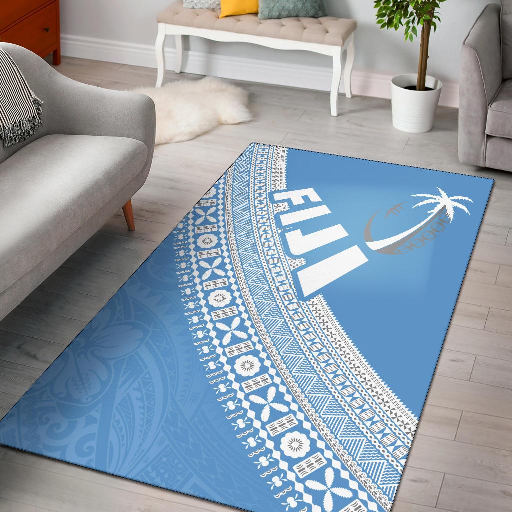 Fiji Tapa Rugby Area Rug version Style You Win - Blue Blue - Polynesian Pride