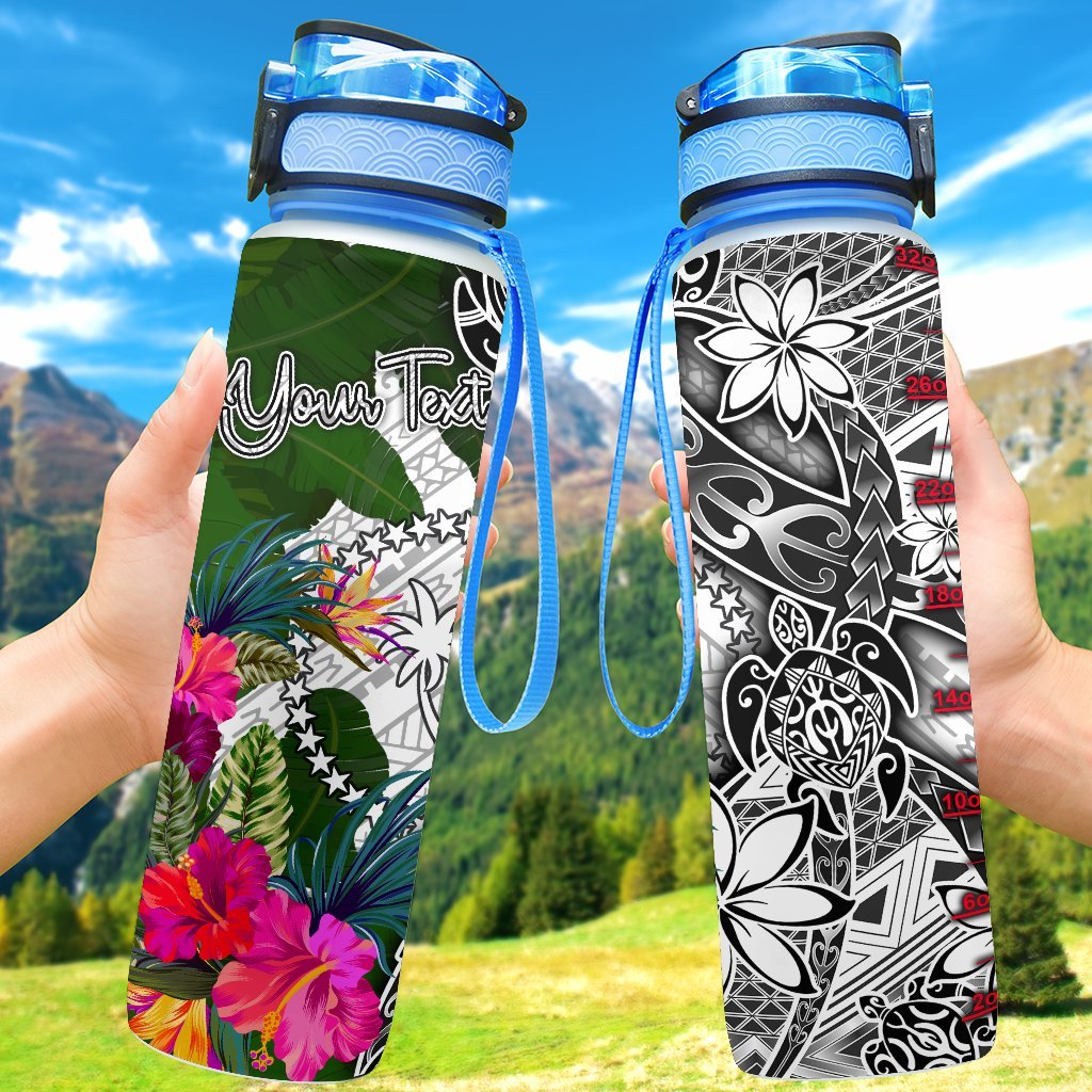 Chuuk Custom Personalised Hydro Tracking Bottle White - Turtle Plumeria Banana Leaf Hydro Tracking Bottle 32oz Large White - Polynesian Pride