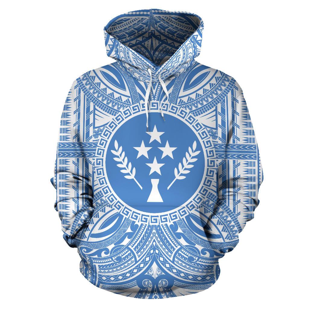 Kosrae ll Over Hoodie Kosrae Coat of rms Polynesian Flag Color Unisex Blue - Polynesian Pride