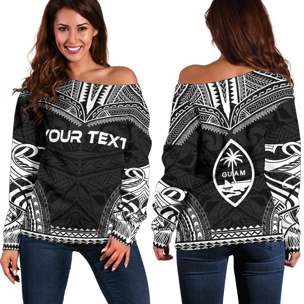 Guam Polynesian Chief Custom Personalised Women's Off Shoulder Sweater - Black Version Black - Polynesian Pride