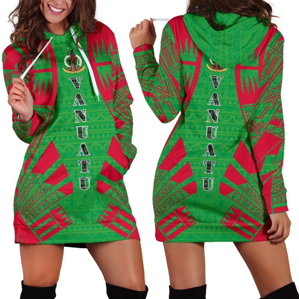 Vanuatu Hoodie Dress - Polynesian Tattoo Flag Black - Polynesian Pride