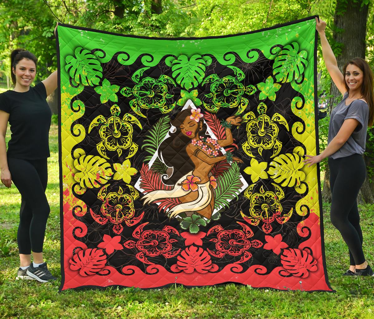 Hawaii Polynesian Premium Quilt - Hawaiian Dancing Girl Reggae - Polynesian Pride