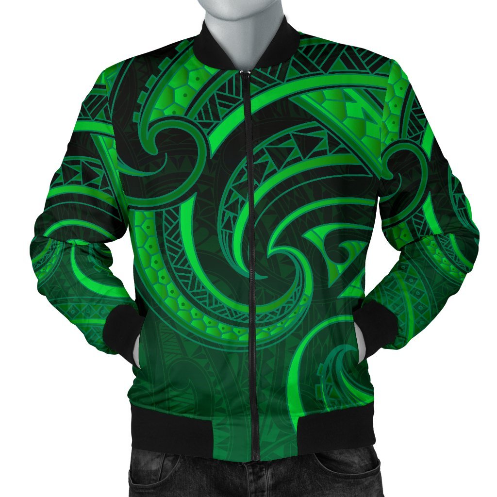 New Zealand Maori Mangopare Men Bomber Jacket Polynesian - Green Green - Polynesian Pride