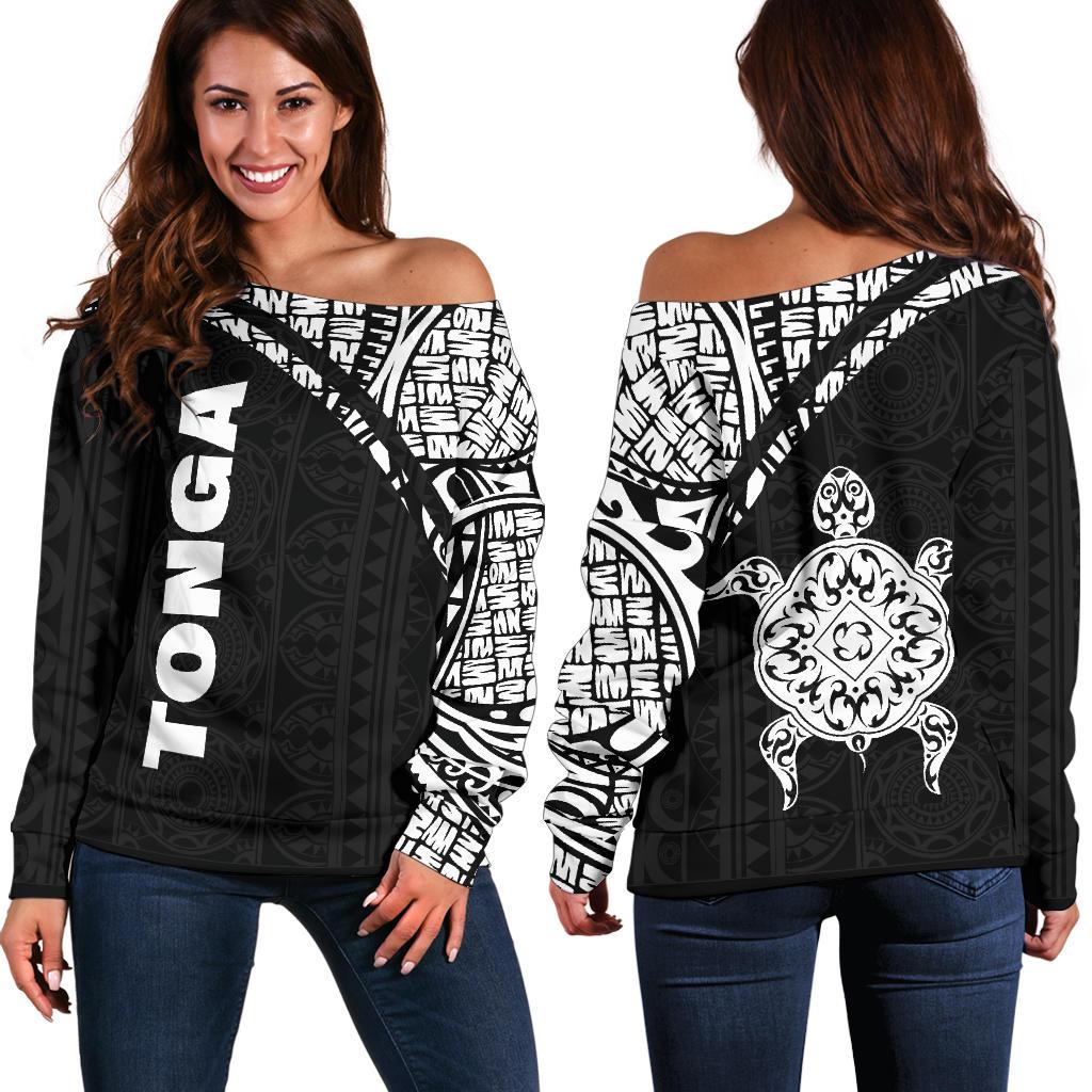 Tonga Turtle Women's Off Shoulder Sweater - Curve Style Black - Polynesian Pride