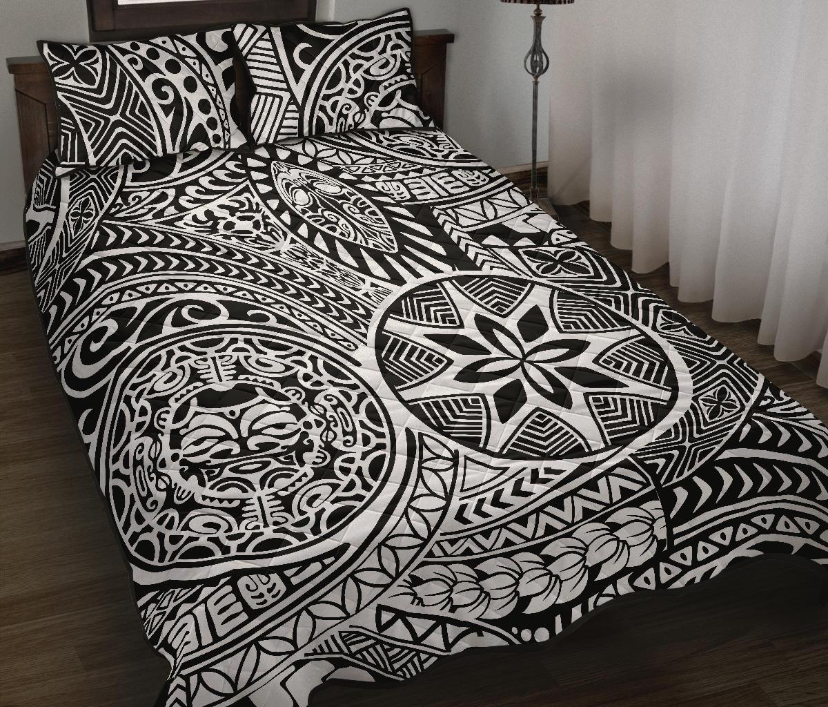 Hawaii Quilt Bed Set Polynesia Hawaiian Style Tribal Tattoo AH Black - Polynesian Pride