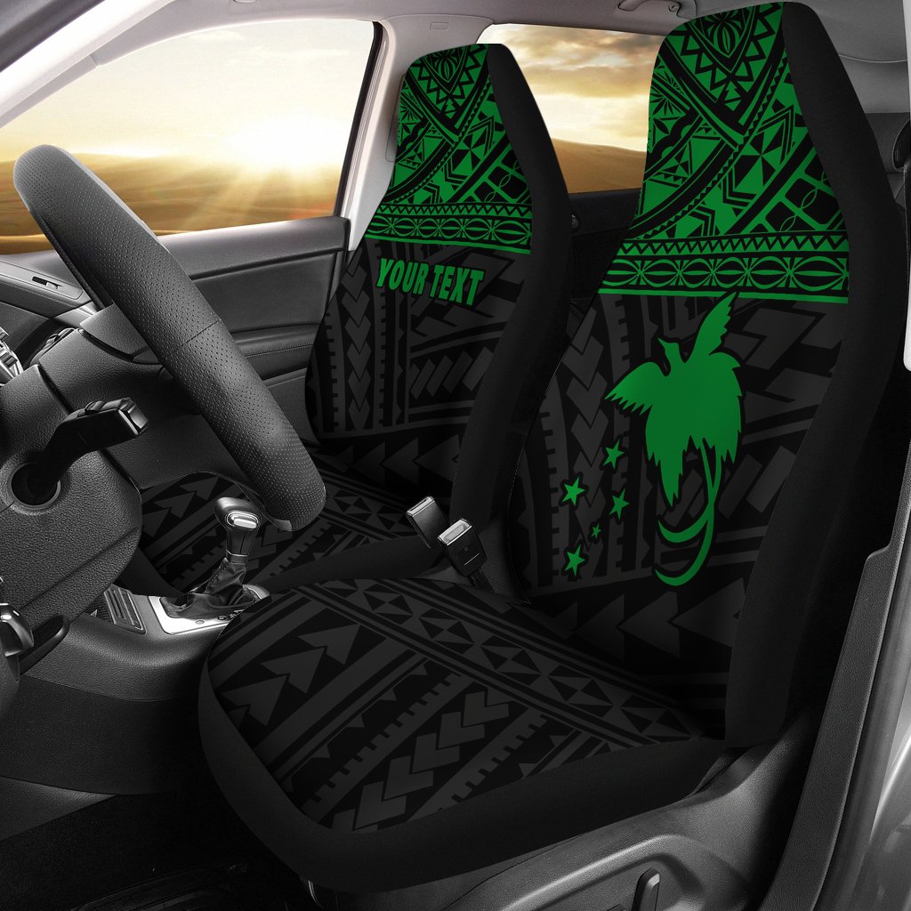 Papua New Guinea Custom Personalised Car Seat Covers - Papua New Guinea Green Flag Polynesian Tattoo Universal Fit Green - Polynesian Pride