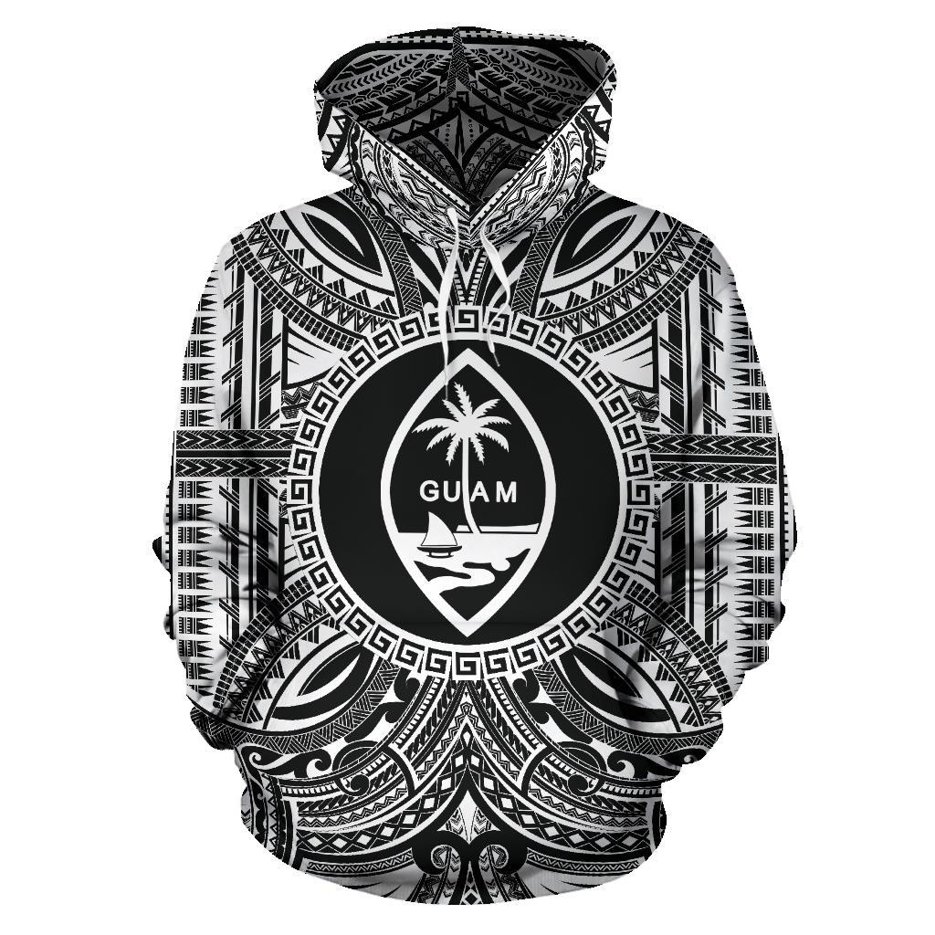 Guam ll Over Hoodie Guam Coat of rms Polynesian White Black Unisex Black - Polynesian Pride