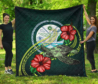 Marshall Polynesian Premium Quilt - Green Turtle Hibiscus Green - Polynesian Pride