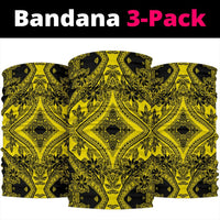 Polynesian Plumeria Mix Yellow Black Bandana 3 - Pack - Polynesian Pride