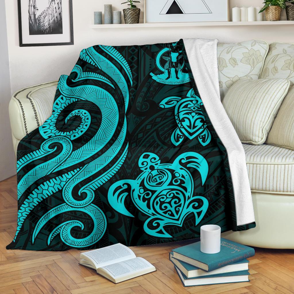 Vanuatu Premium Blanket - Turquoise Tentacle Turtle White - Polynesian Pride