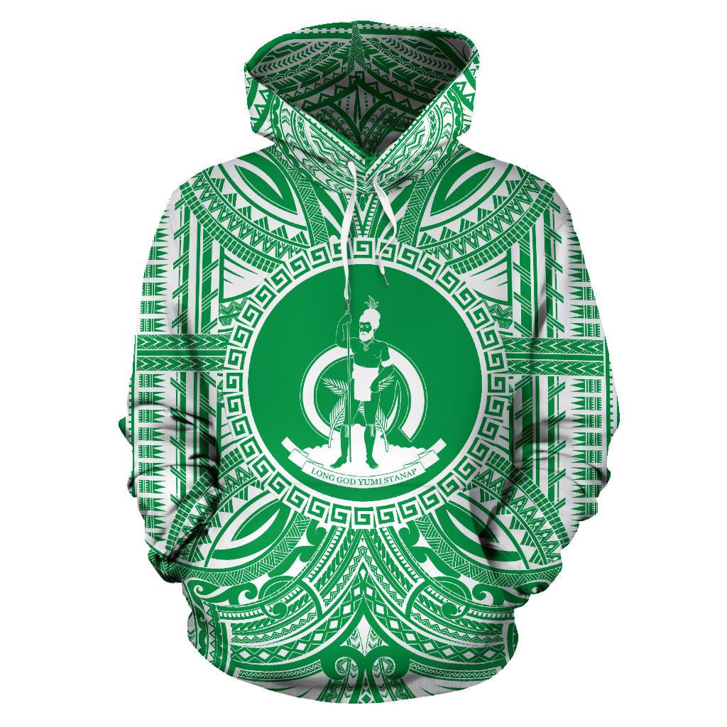 Vanuatu ll Over Hoodie Vanuatu Coat of rms Polynesian Flag Color Unisex Green - Polynesian Pride