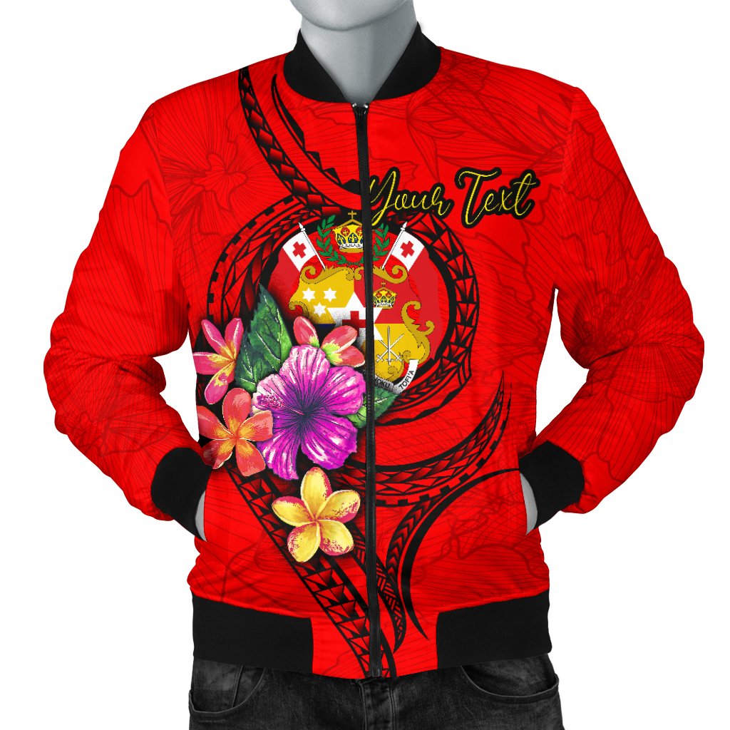 Tonga Polynesian Custom Personalised Men's Bomber Jacket - Floral With Seal Red Red - Polynesian Pride