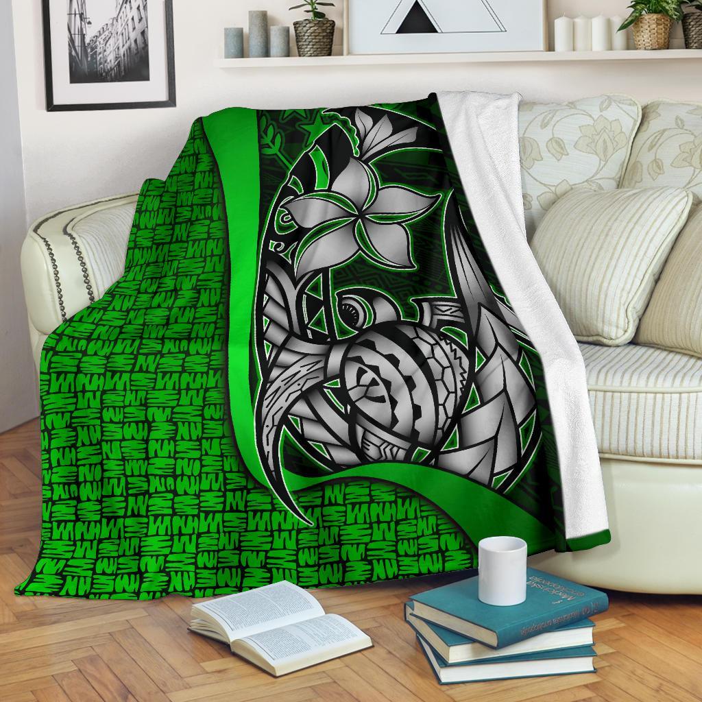 Kosrae Micronesia Premium Blanket Green - Turtle With Hook White - Polynesian Pride