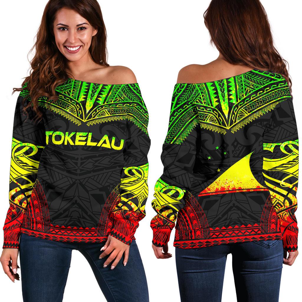 Tokelau Polynesian Chief Women's Off Shoulder Sweater - Reggae Version Art - Polynesian Pride